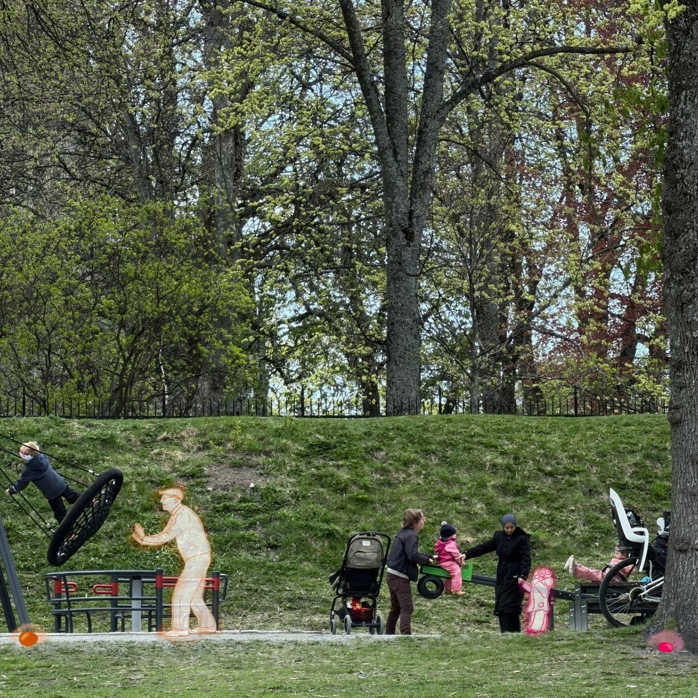 Kollasj av Lund, en park med plass til både minnestunder og hverdagsliv